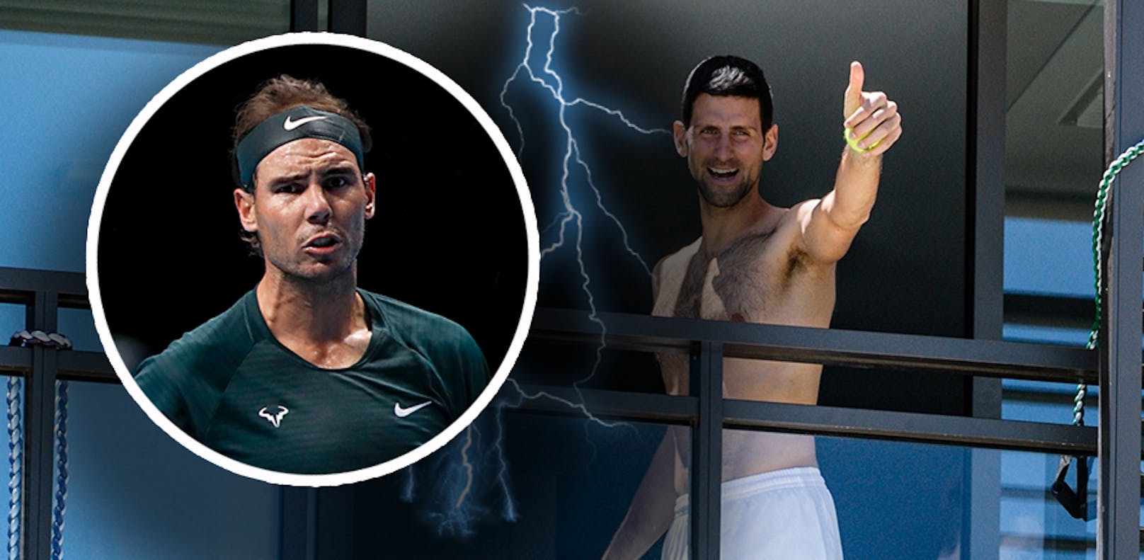 Rafael Nadal geht auf Novak Djokovic los. 