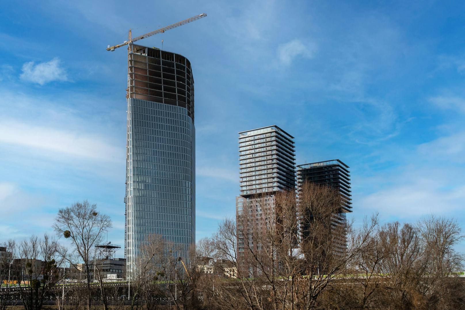 Der 136 Meter hohe Austro Tower in Wien-Landstraße feierte nun Dachgleiche.