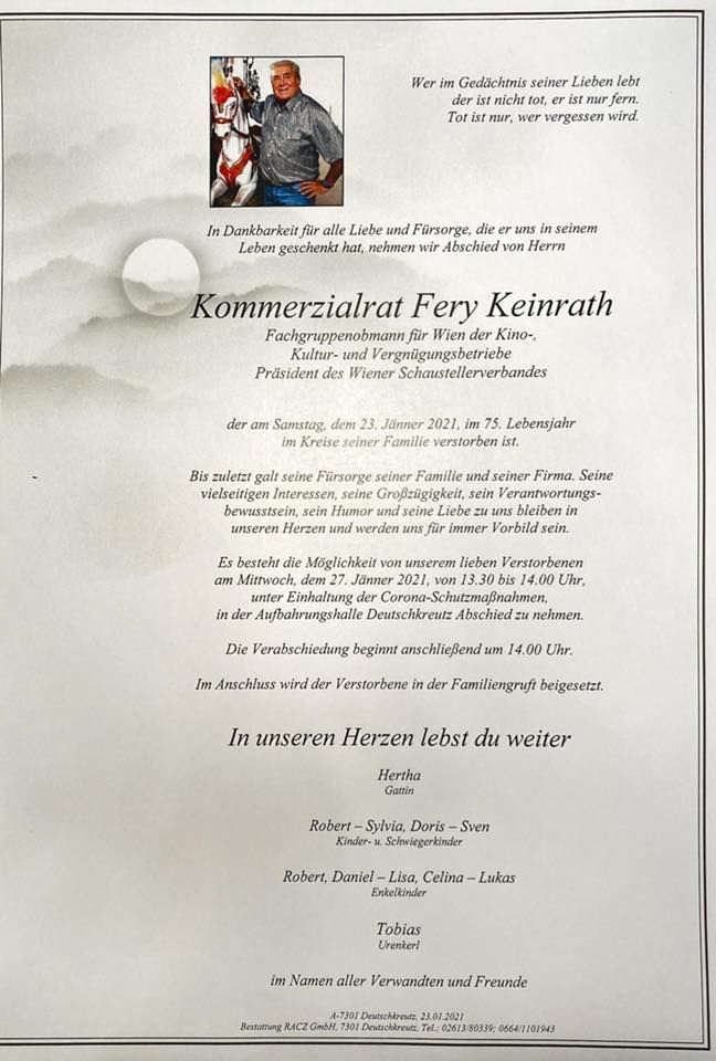 Die Pate für Fery Keinrath. Er wird in der Familiengruft die letzte Ruhe finden.