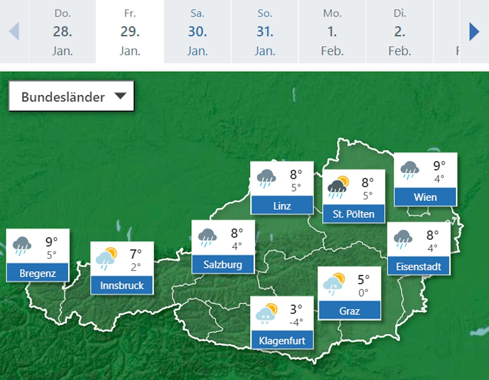 Die Wetterprognose für Österreich, 28.1. bis 2. Februar 2021