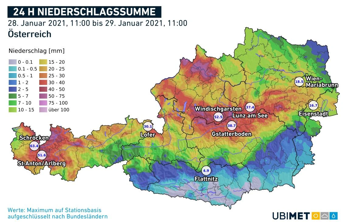 Die aktuelle 24h-Regenanalyse basierend auf Stations- und Radardaten