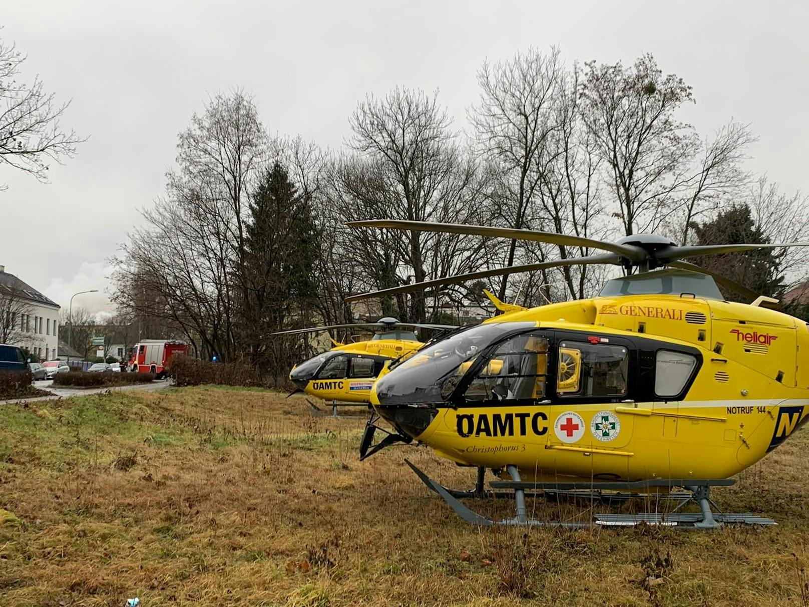 Vor Ort sind mehrere Feuerwehren aus dem Bezirk Korneuburg, zwei Rettungshubschrauber, Notarztwagen und zahlreiche Rettungswagen.