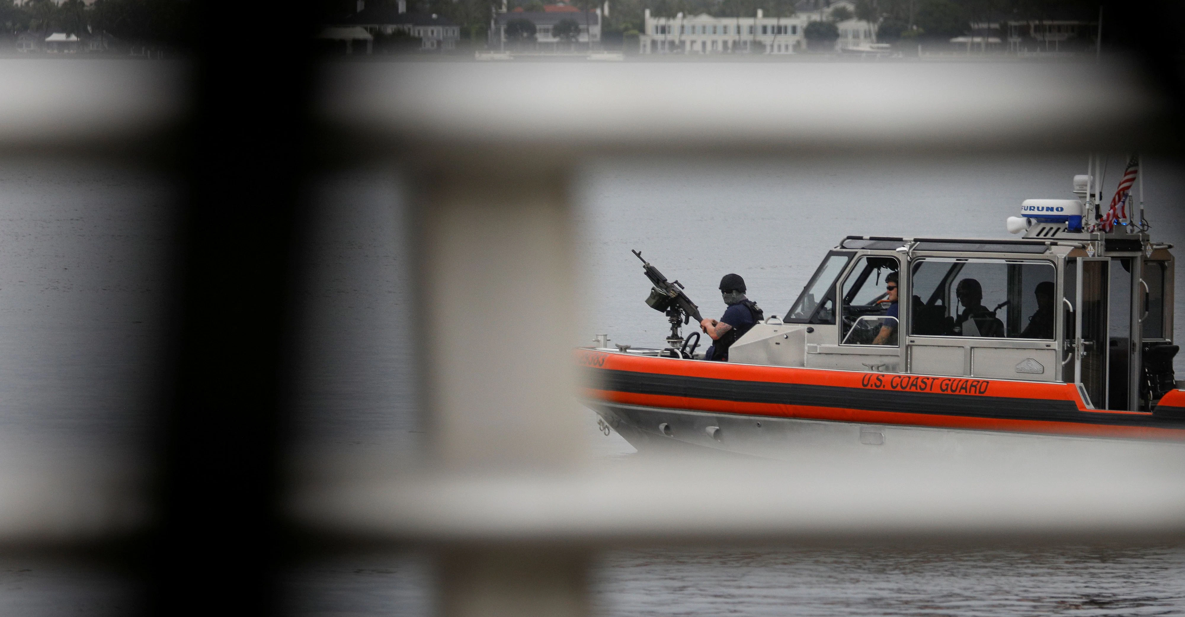 A United States Coast Guard vessel patrols Lake Worth outside of the Mar-a-Lago resort in Palm Beach, Florida, U.S., December 27, 2019. REUTERS/Tom Brenner