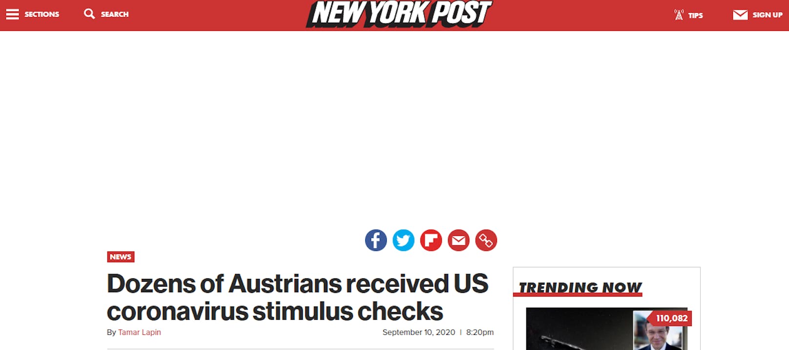 Auch die New York Post berichtet online über den Geldsegen von Barnreiter und einigen anderen Österreichern.