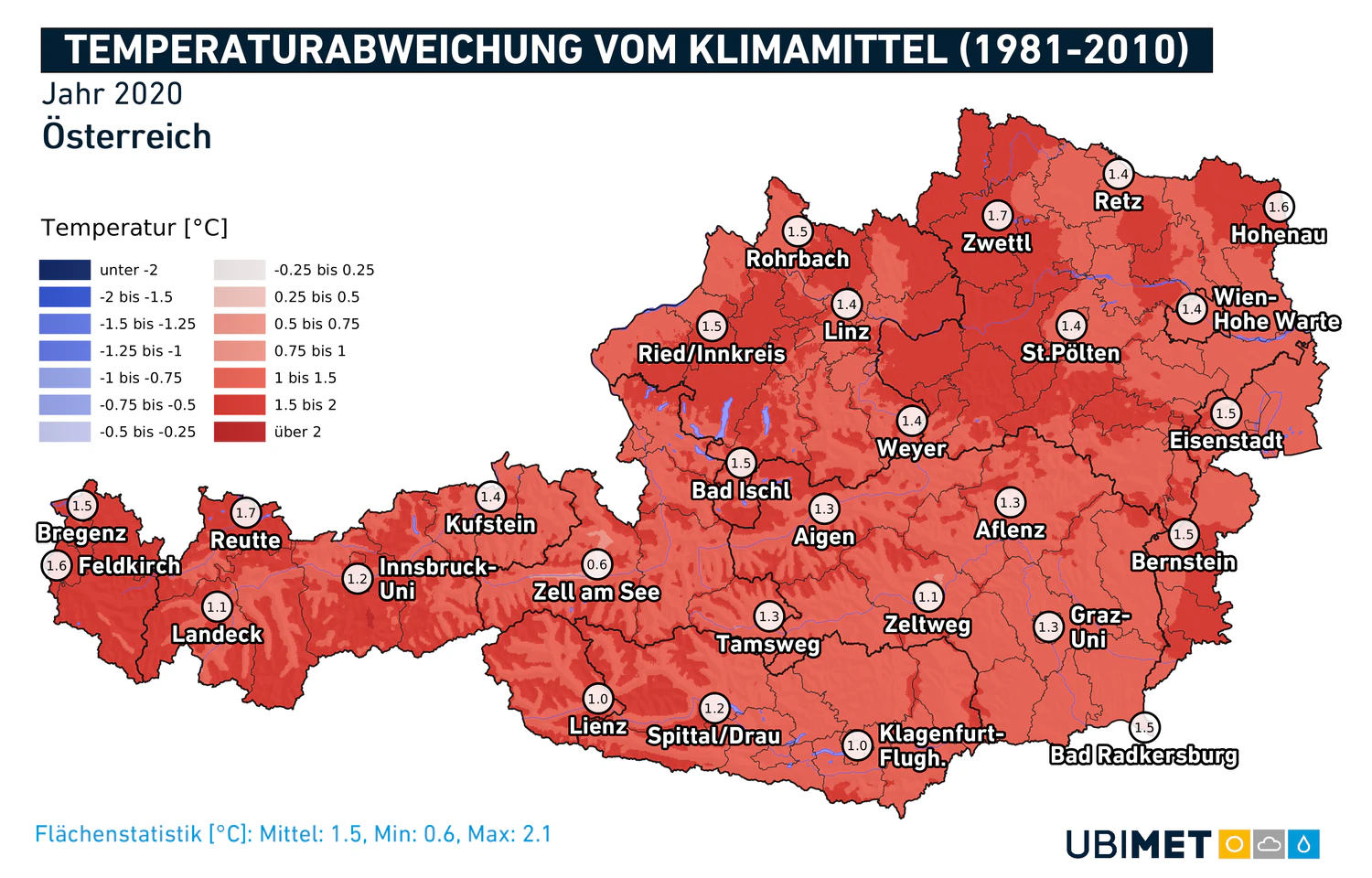 Die Temperaturabweichungen 1981 bis 2010.