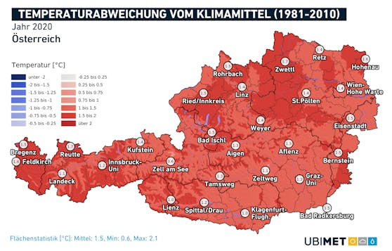 Die Temperaturabweichungen 1981 bis 2010.