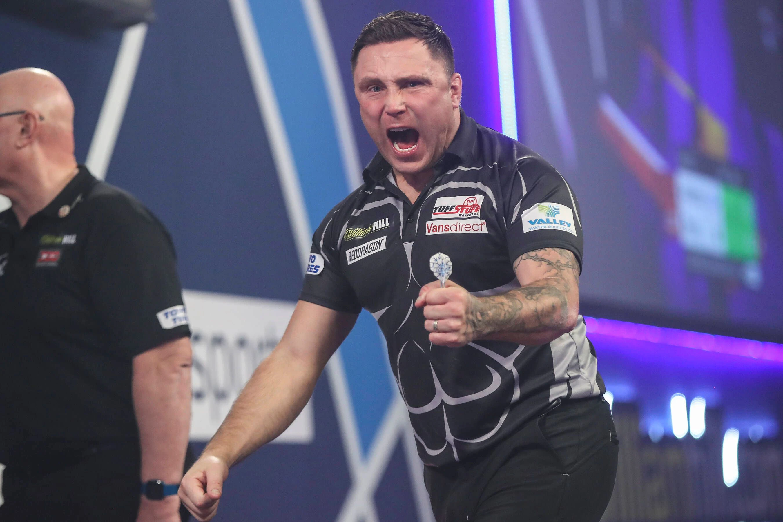 William Hill World Darts Championship Final 03/01/2021. Gerwyn Price hits a double and celebrates during the William Hill World Darts Championship Final at Alexandra Palace, London, United Kingdom on 3 January 2021. London Alexandra Palace London United Kingdom Editorial use only PUBLICATIONxNOTxINxUK , Copyright: xShanexHealeyx PSI-11388-0017 