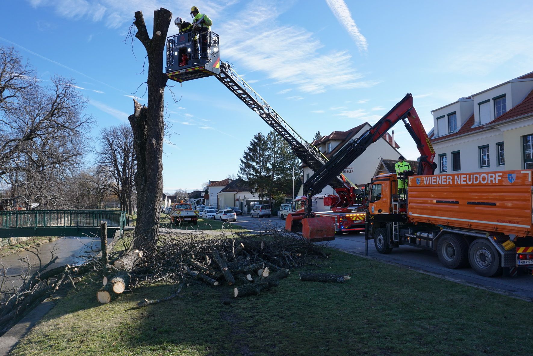 Ein Baum drohte umzustürzen.