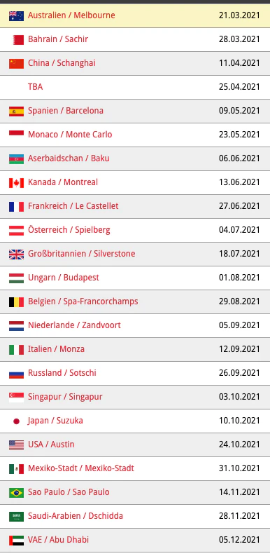 Der Rennkalender 2021