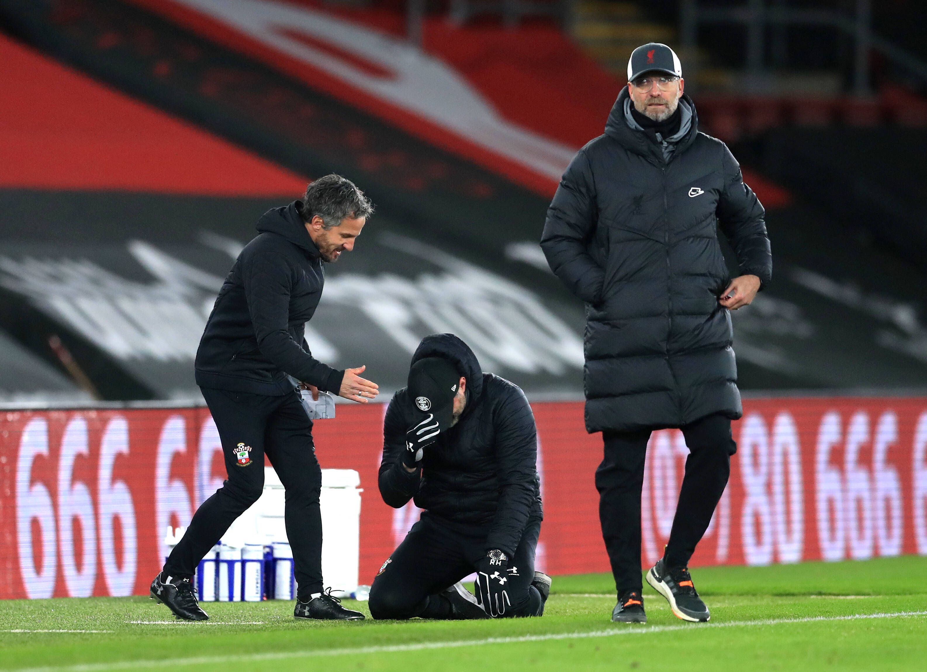 Ralph Hasenhüttl weint nach dem Sieg gegen Liverpool. 