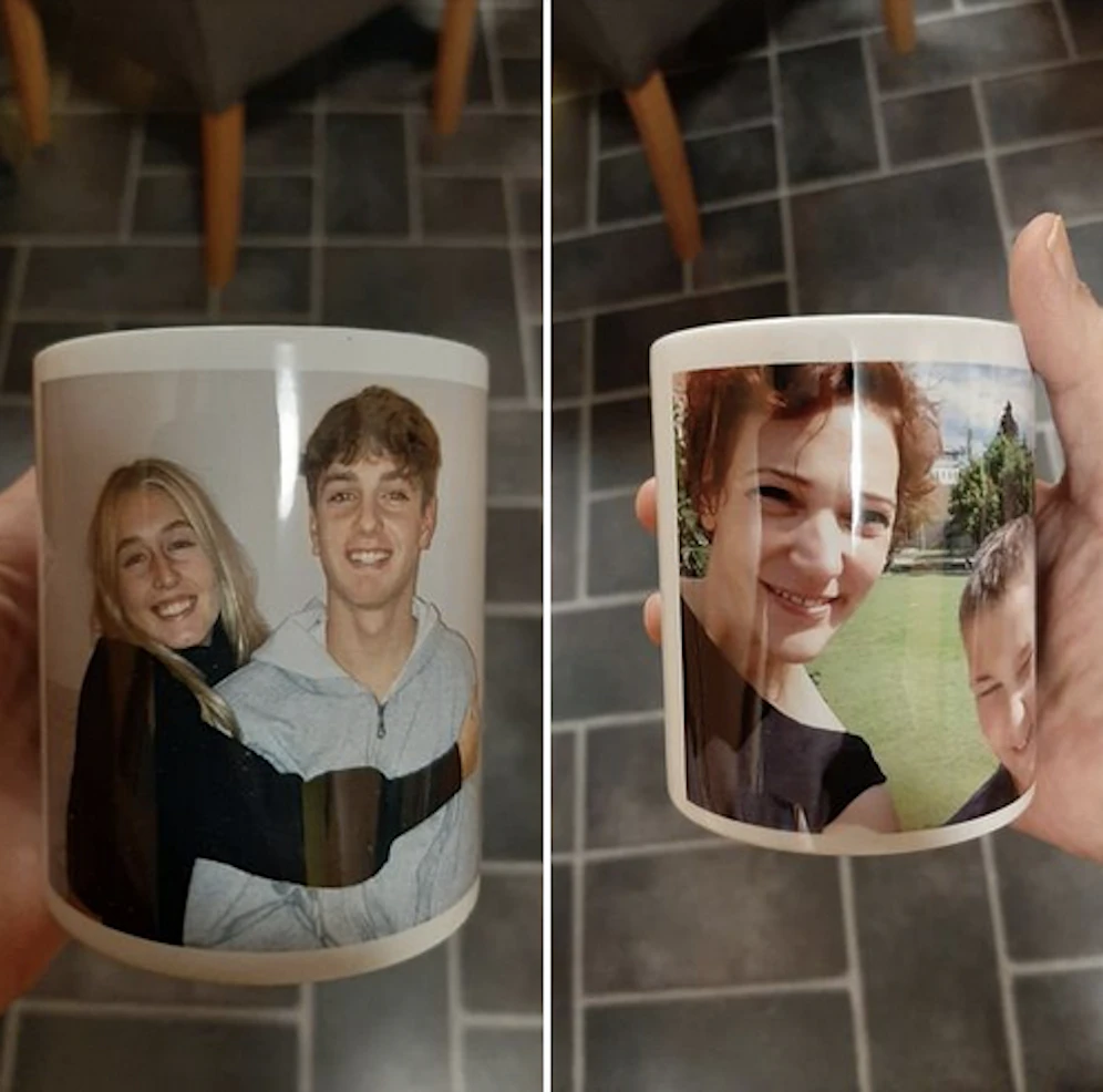 Sonja (re.) hat die falsche Foto-Tasse geliefert bekommen. Nun sucht sie das sympathische Paar (re.), dessen Häferl sie bekam.