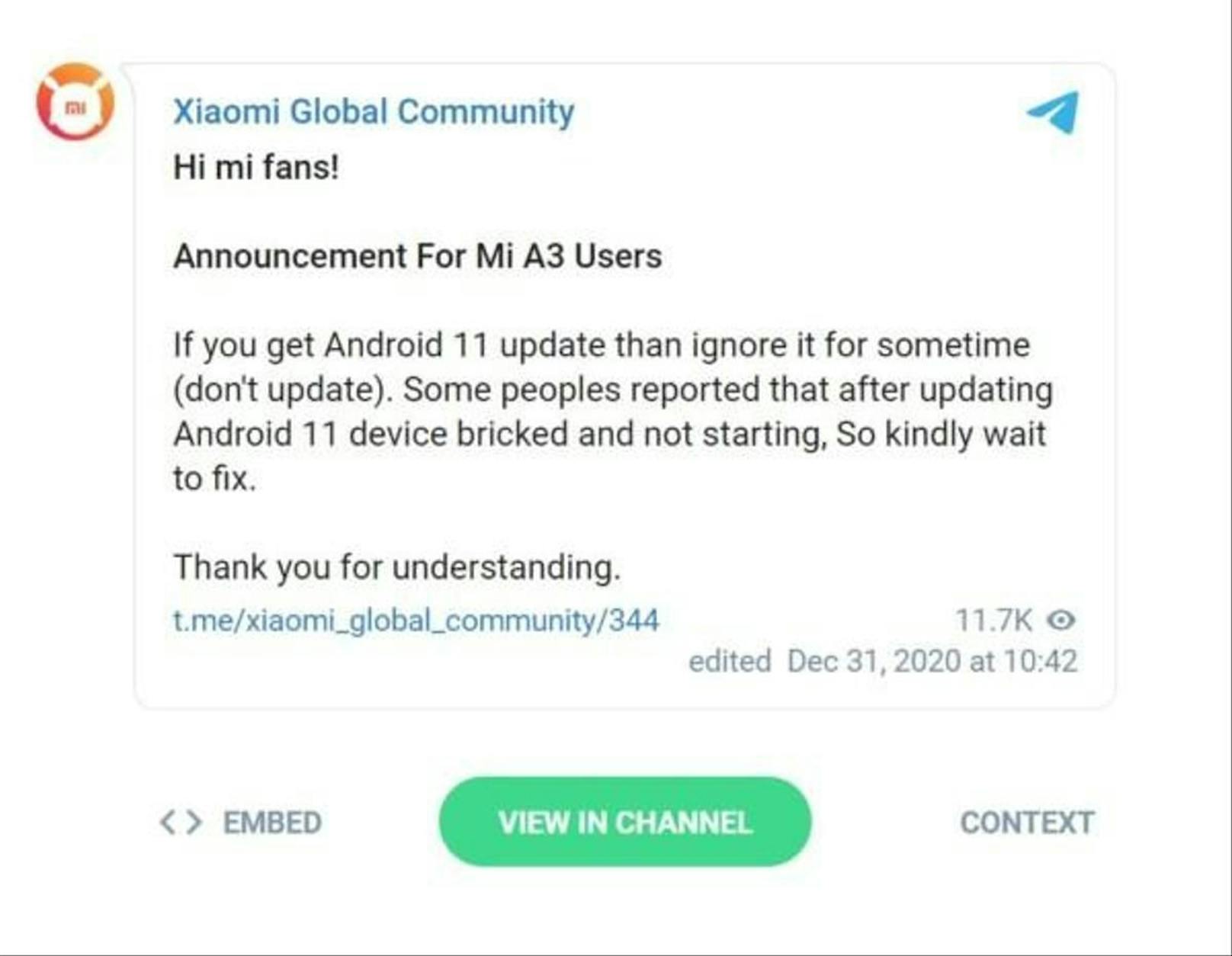 So warnt Xiaomi, dass die Update-Meldung ignoriert werden soll. Man arbeite an einer Lösung.