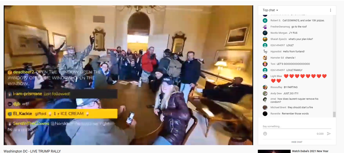 Die Randalierer streamten live aus dem Capitol in einem Youtube-Kanal.