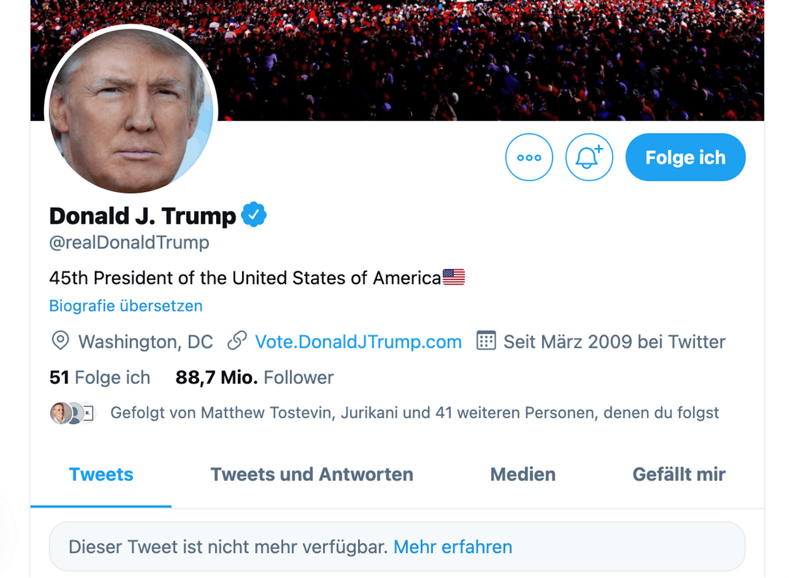 Trumps Twitter-Konto wurde gesperrt.