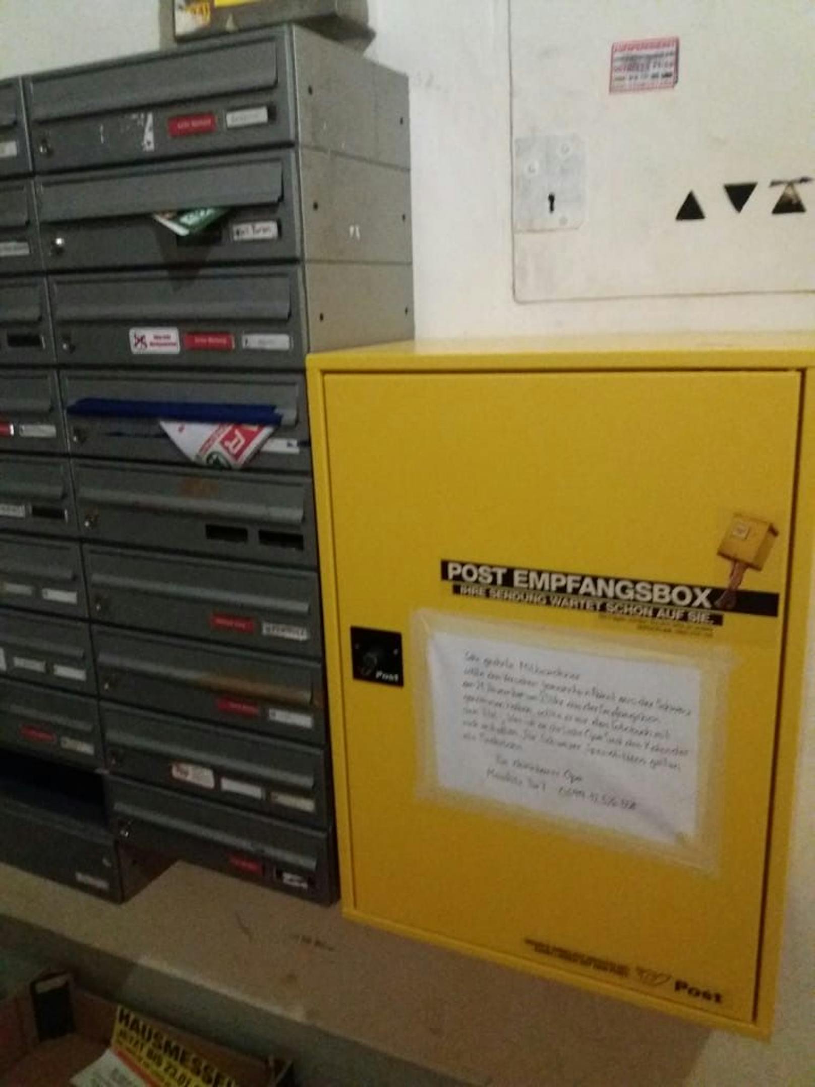 Die Original-Empfangsbox (daneben die Briefkästchen)