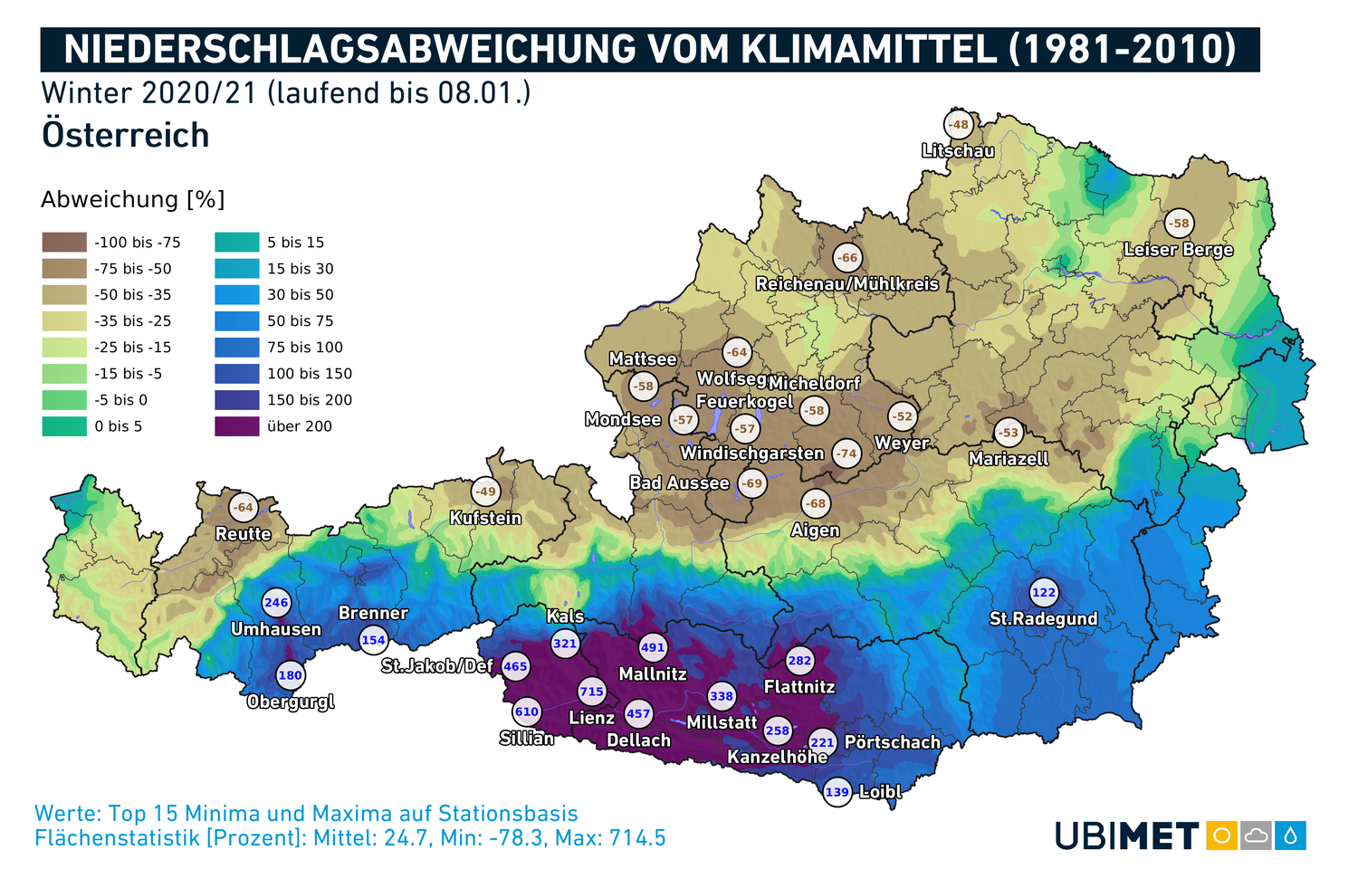 Niederschlagsabweichung vom Klimamittel