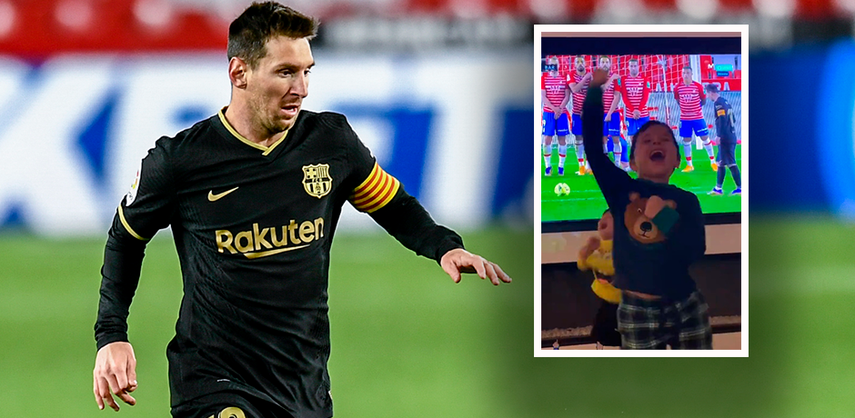 Mateo Messi bejubelt den Freistoß-Treffer von Papa Lionel Messi. 