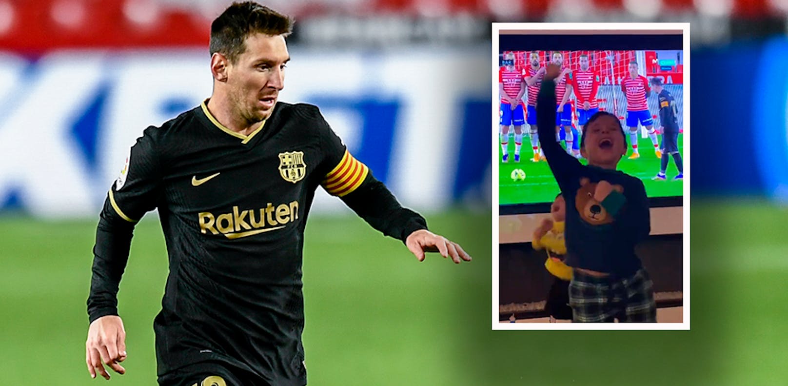 Mateo Messi bejubelt den Freistoß-Treffer von Papa Lionel Messi. 