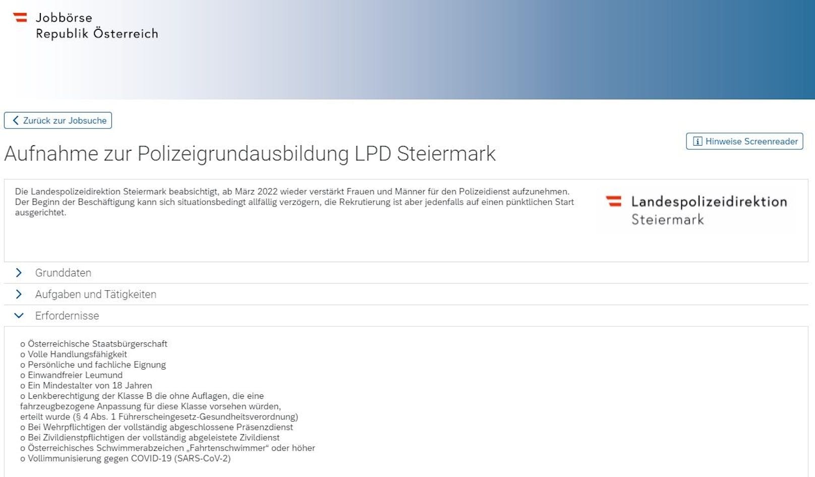 Eine wohl umstrittene Anforderung findet sich in der letzten Zeile: Eine Vollimmunisierung gegen Covid-19. 