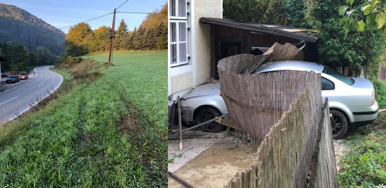 Heute.at - Wie geht denn das? Pkw-Lenker kracht bergauf ins Haus