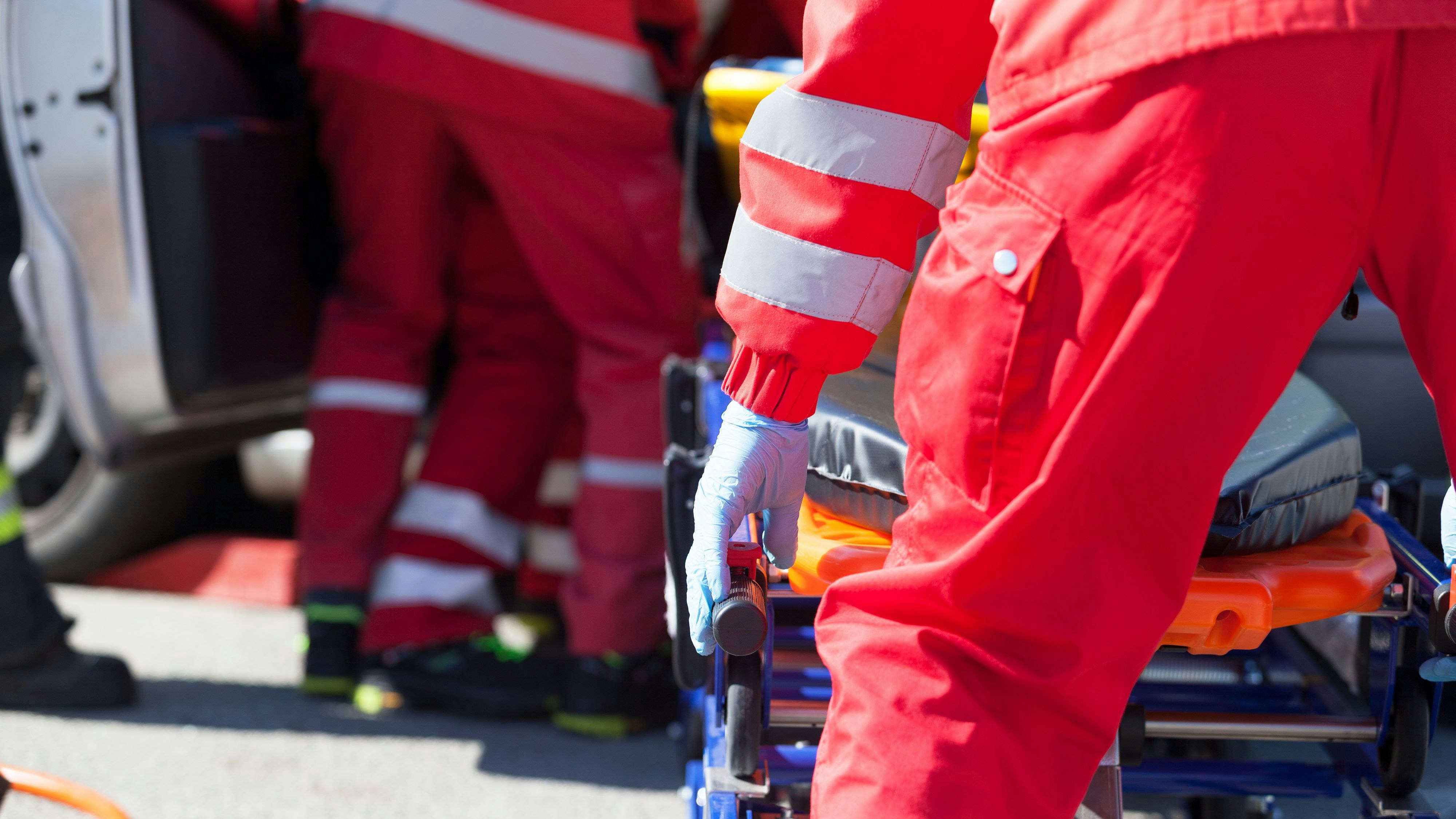 Paramedics in a rescue operation after a car crash