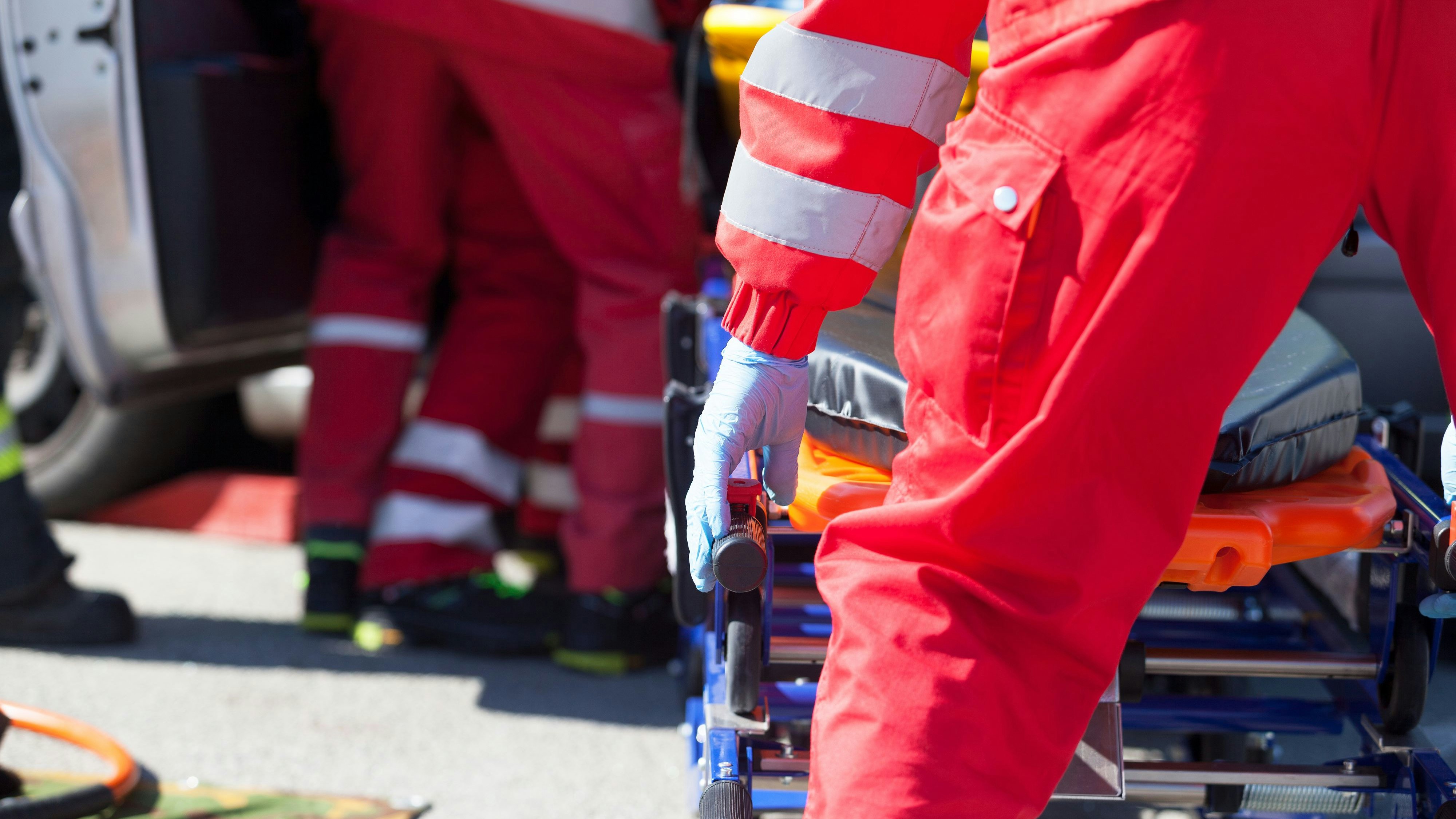 Paramedics in a rescue operation after a car crash