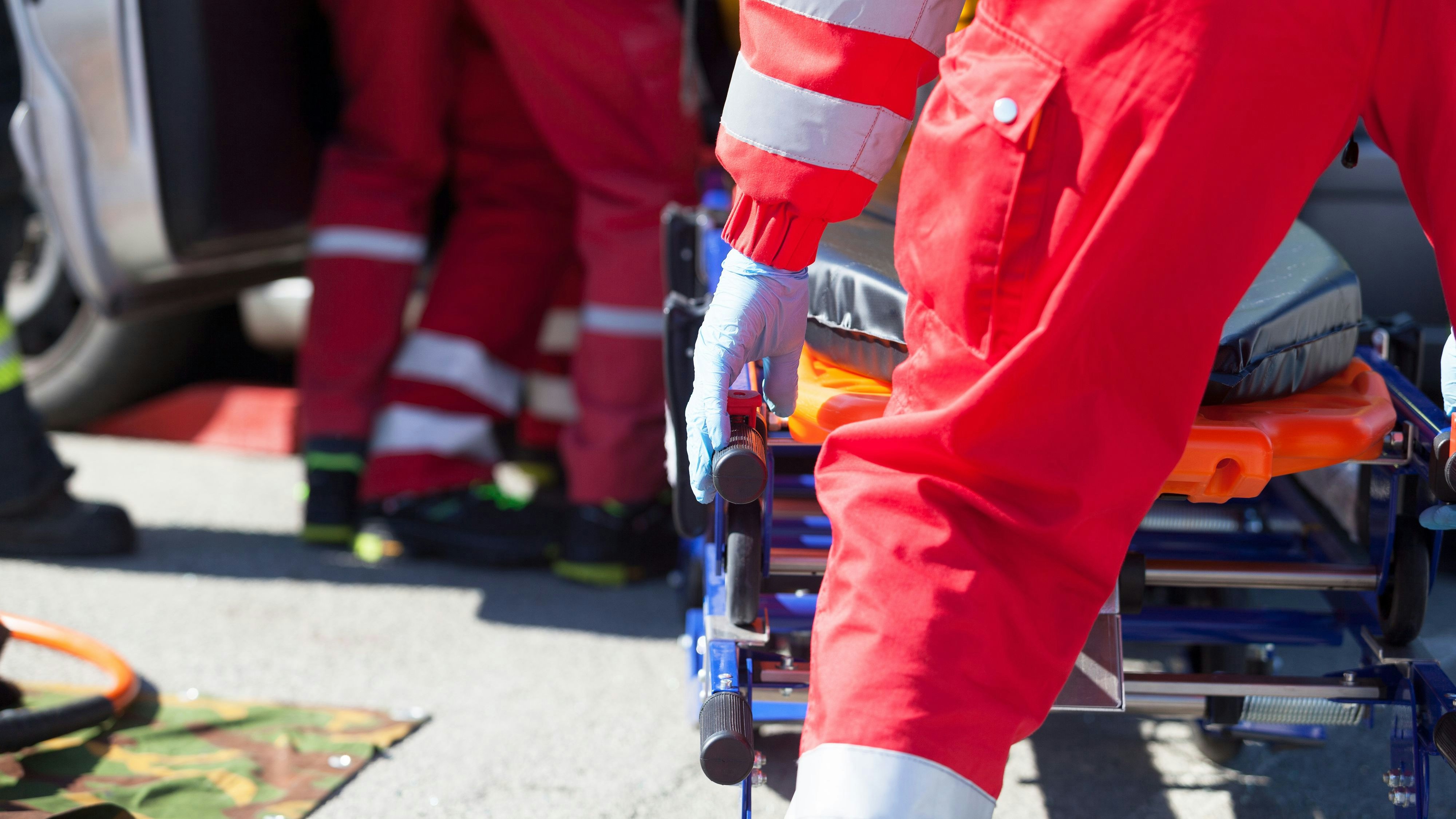 Paramedics in a rescue operation after a car crash