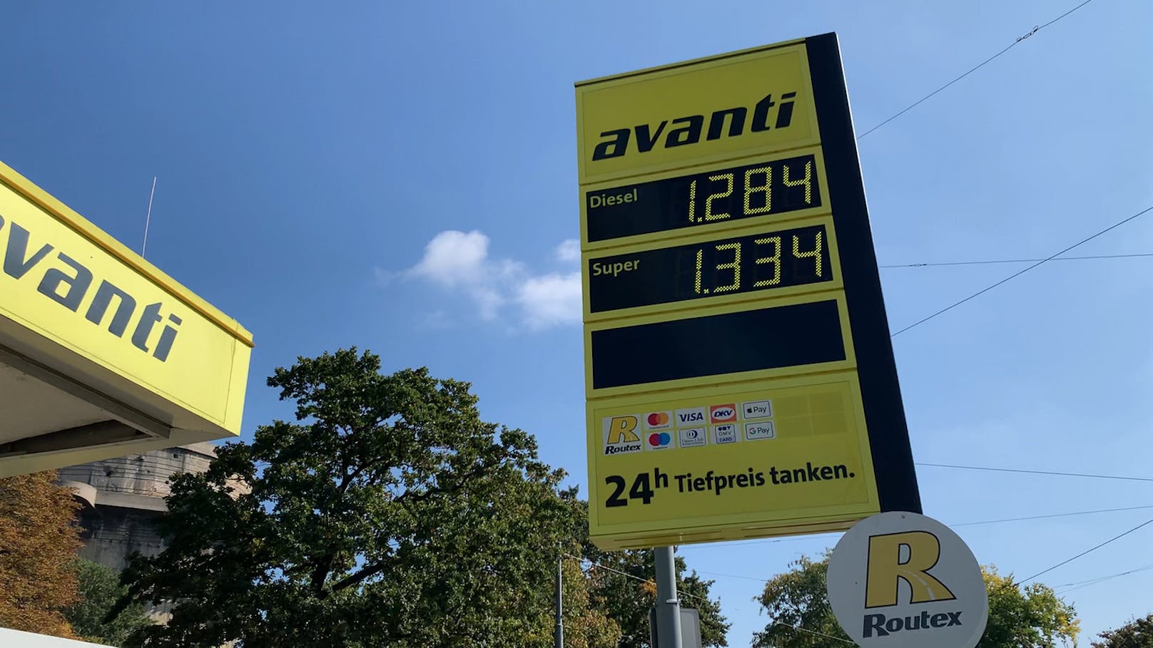 Bei einer Avanti-Tankstelle in Wien liegt der Preis für Super 95 bei 1,334 Euro pro Liter.