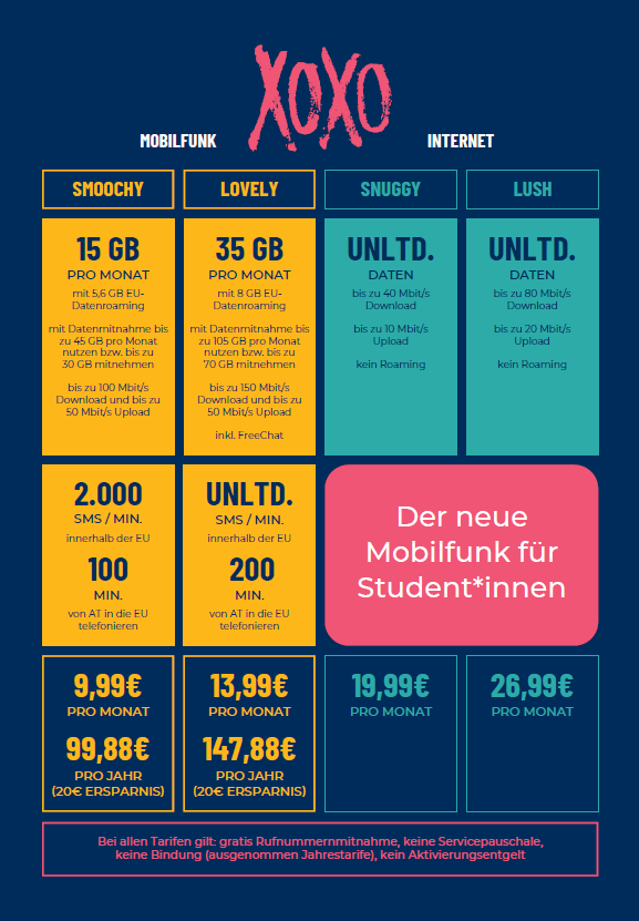 A1 bringt mit XOXO neue Mobilfunkmarke für Studierende.
