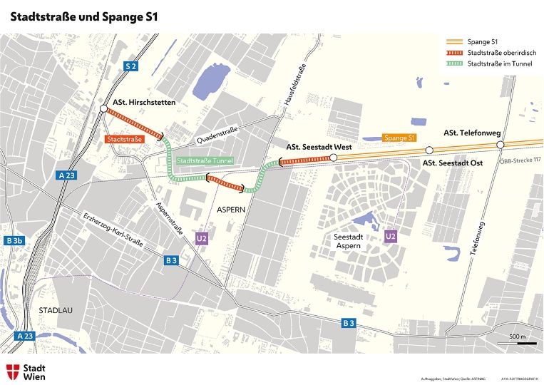 Die Stadtstraße Aspern soll die Seestadt mit der Nordostumfahrung verbinden.