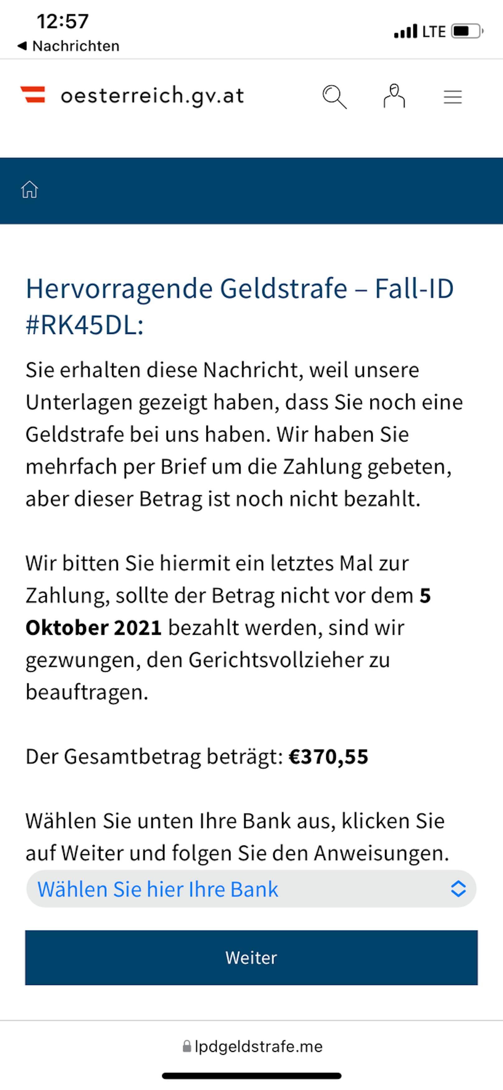 So sieht die Fake-Seite aus.