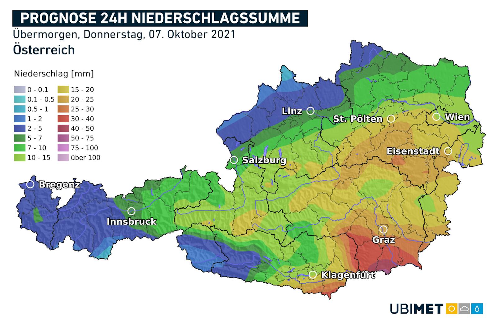 24-stündige Niederschlagsprognose für Donnerstag. (Stand 5. Oktober)