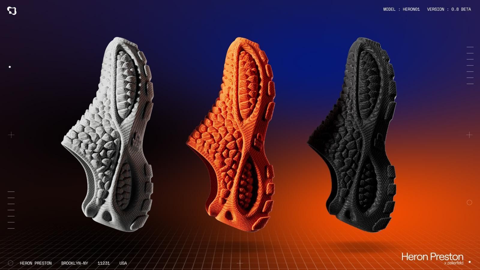 Designer Heron Preston bringt den ersten komplett im 3D-Drucker produzierten Sneaker auf den Markt. 