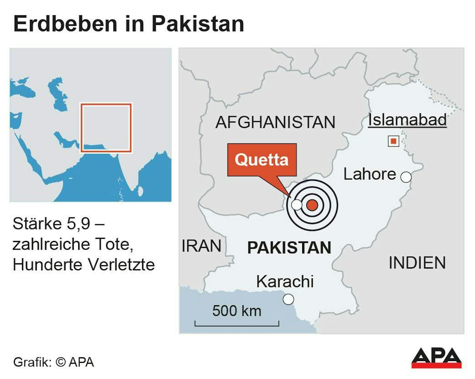 In Pakistan könnte die Zahl der Todesopfer nach einem Erdbeben der Stärke 5,7 noch steigen.