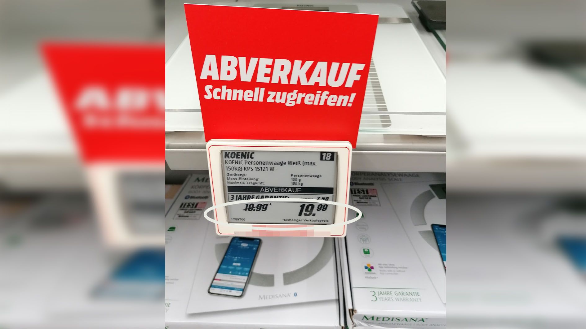 Groß wird der "Abverkauf" betitelt, allerdings kostet die Waage gleich viel wie zuvor.