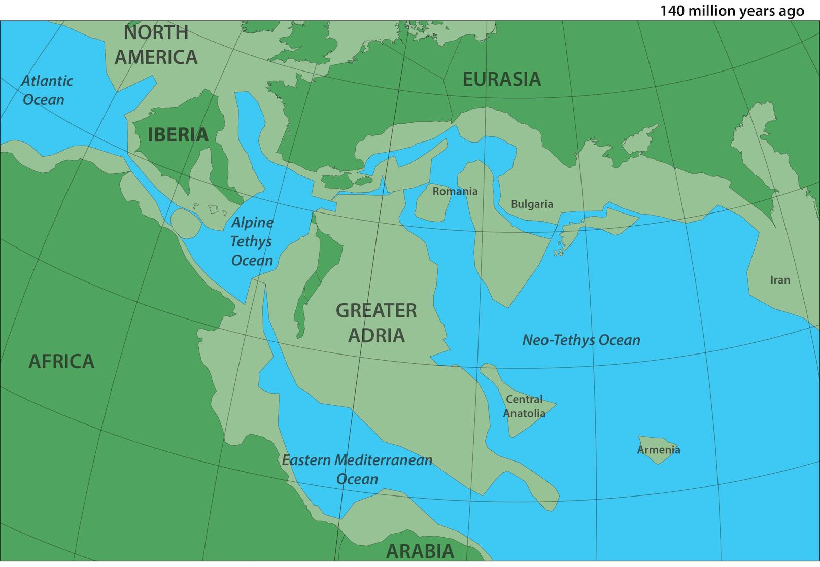 "Greater Adria" war einst Teil von Nordafrika und löste sich vor 200 Millionen Jahren davon ab.