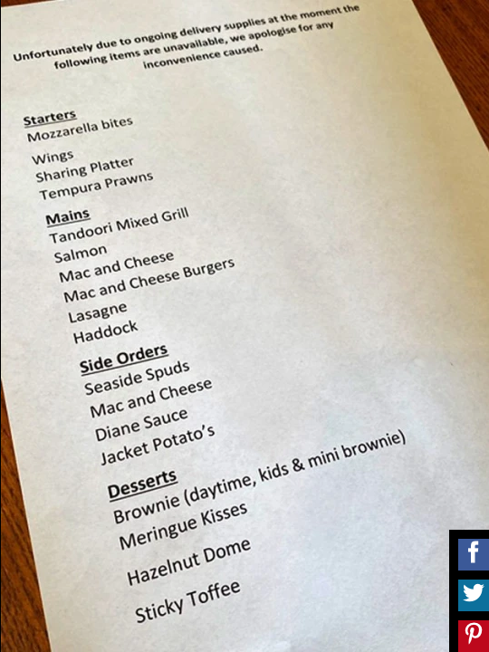 "Speisekarte" im "Charter"