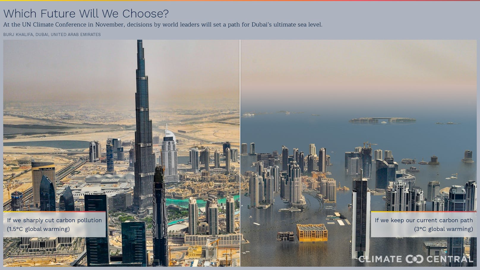 Von den Sanddünen der Wüstenstadt Dubai mit ihrer Sehenswürdigkeit, dem Burj Khalifa, wäre nichts mehr übrig.