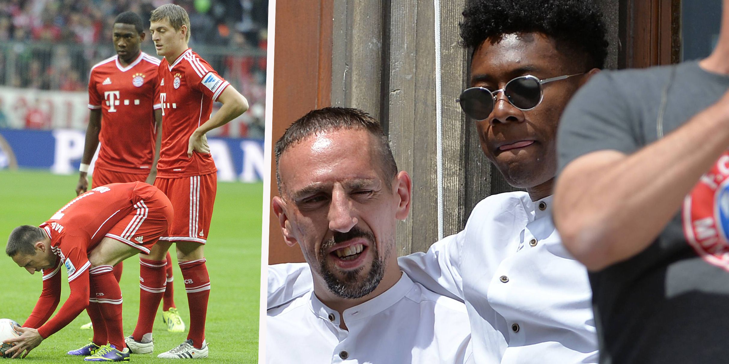 Franck Ribery mit den Ex-Kollegen David Alaba und Toni Kroos.