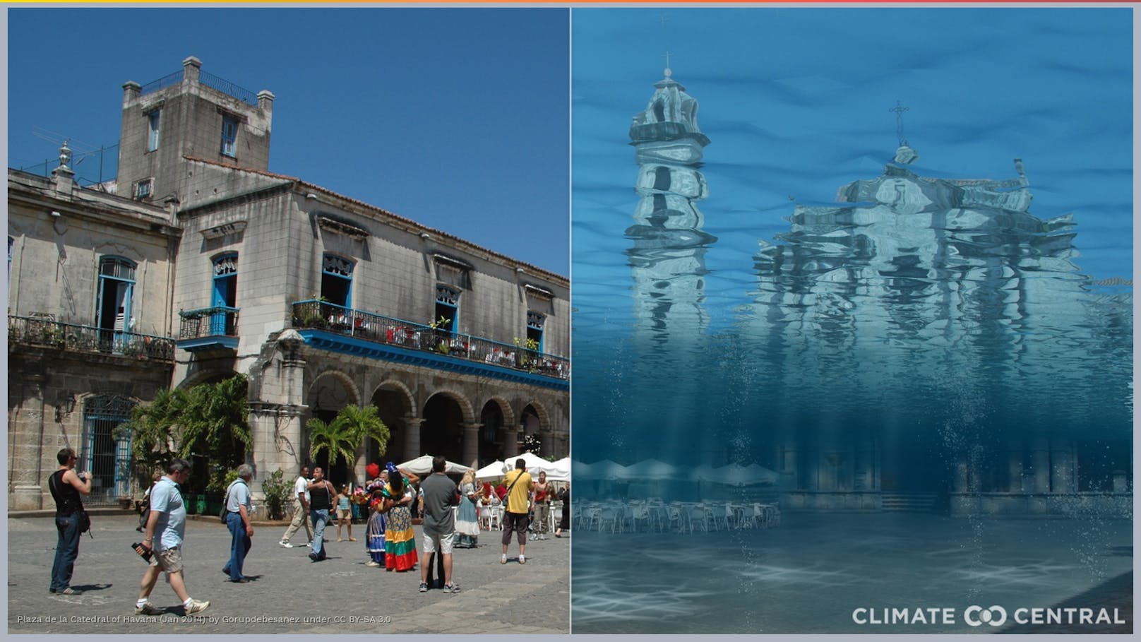 Der steigende Meeresspiegel würde die Plaza de la Catedral in Havana (Cuba) verschlingen.