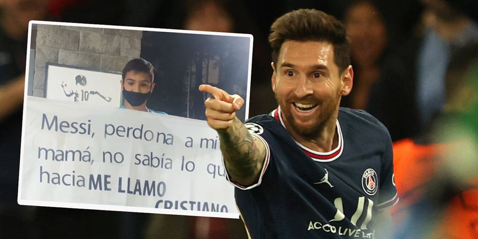 Ein kleiner Fan entschuldigt sich bei Lionel Messi für seinen Namen Cristiano.
