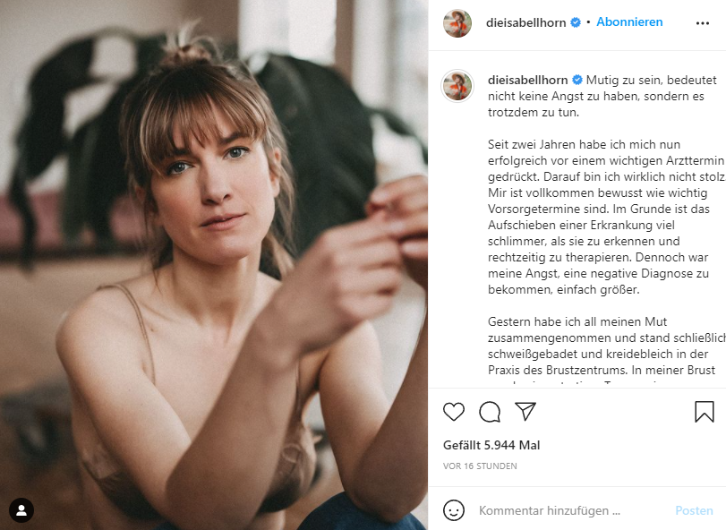 Isabell Horn schildert ihre Ängste auf Instagram.