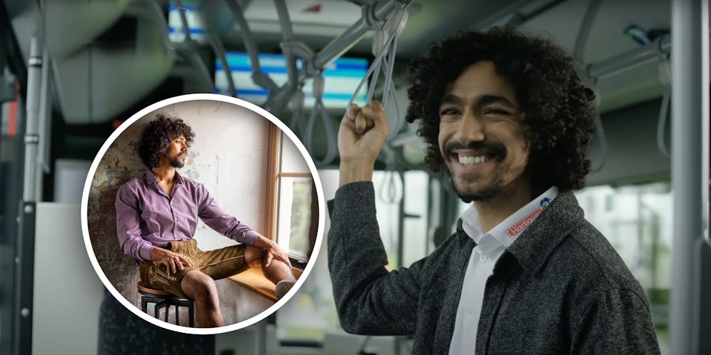 Anas Mohamed im Clip und als Lederhosen-Model