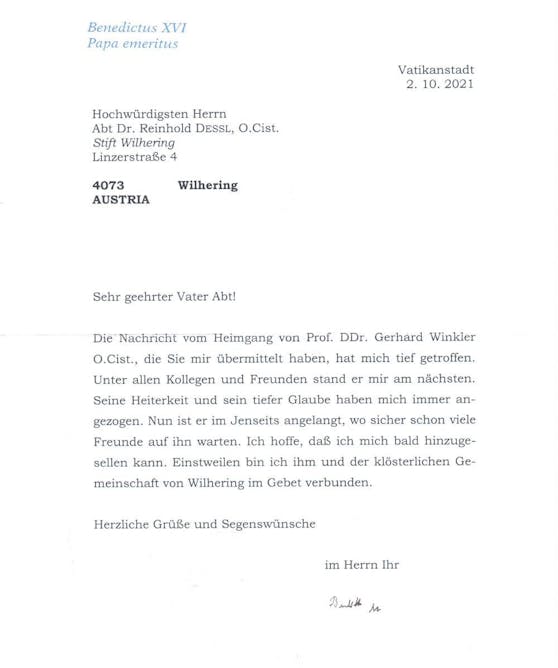 Dieses Kondolenzschreiben schickte Papst Benedikt XVI. nach Oberösterreich.