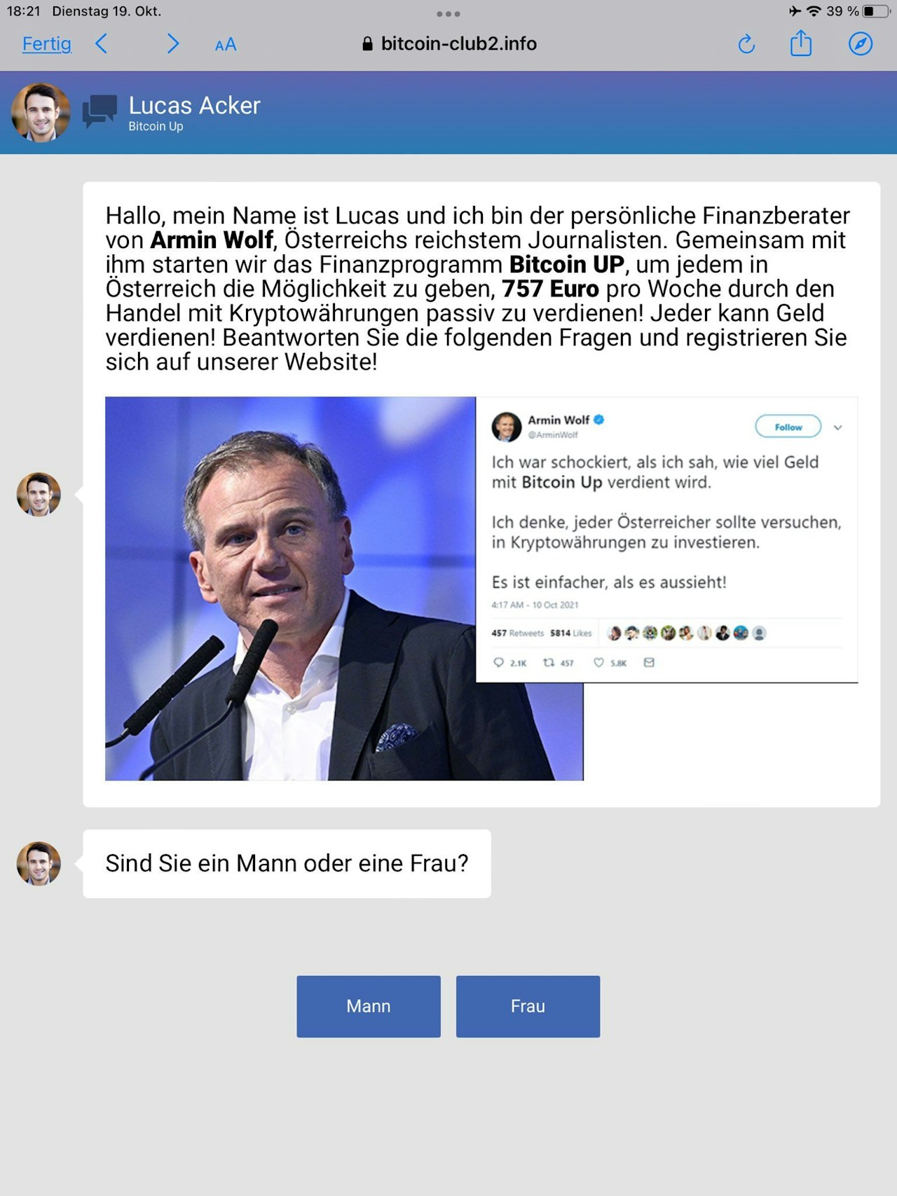 Heute.at - Betrüger gibt sich als Finanzmann von ORF-Star Wolf aus