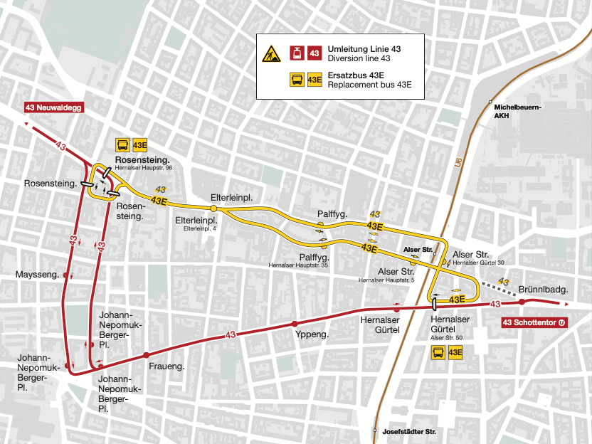 Der Kreuzungsbereich Müglendergasse/Jörgerstraße ist für Autofahrer von der Jörgerstraße in die Müglenderstraße von 25. Oktober bis 5. November gesperrt.