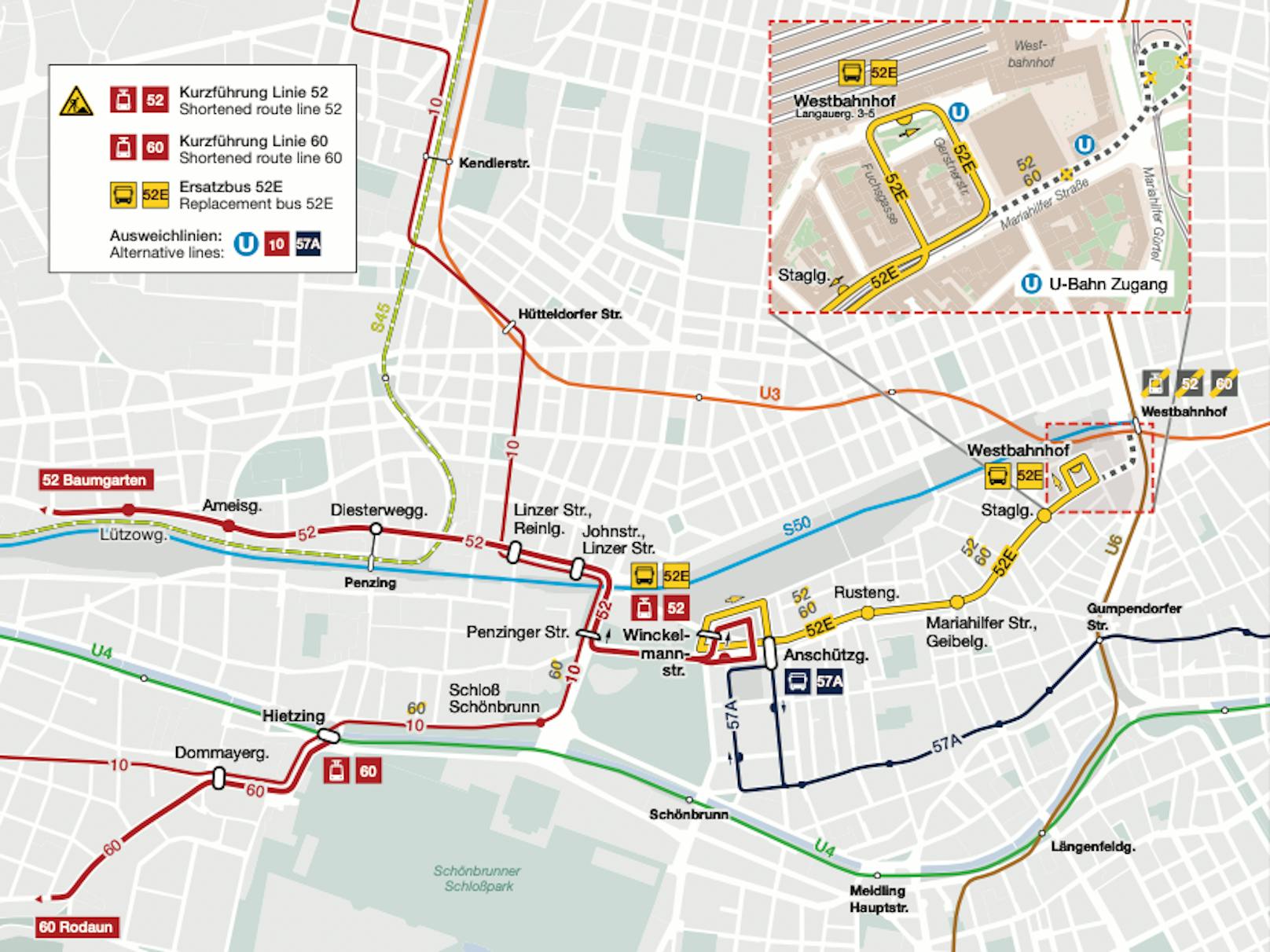 Durch den Gleistausch am Europaplatz gibt es Einschränkungen bei Linien 52 und 60, Ersatzbusse werden unterwegs sein.