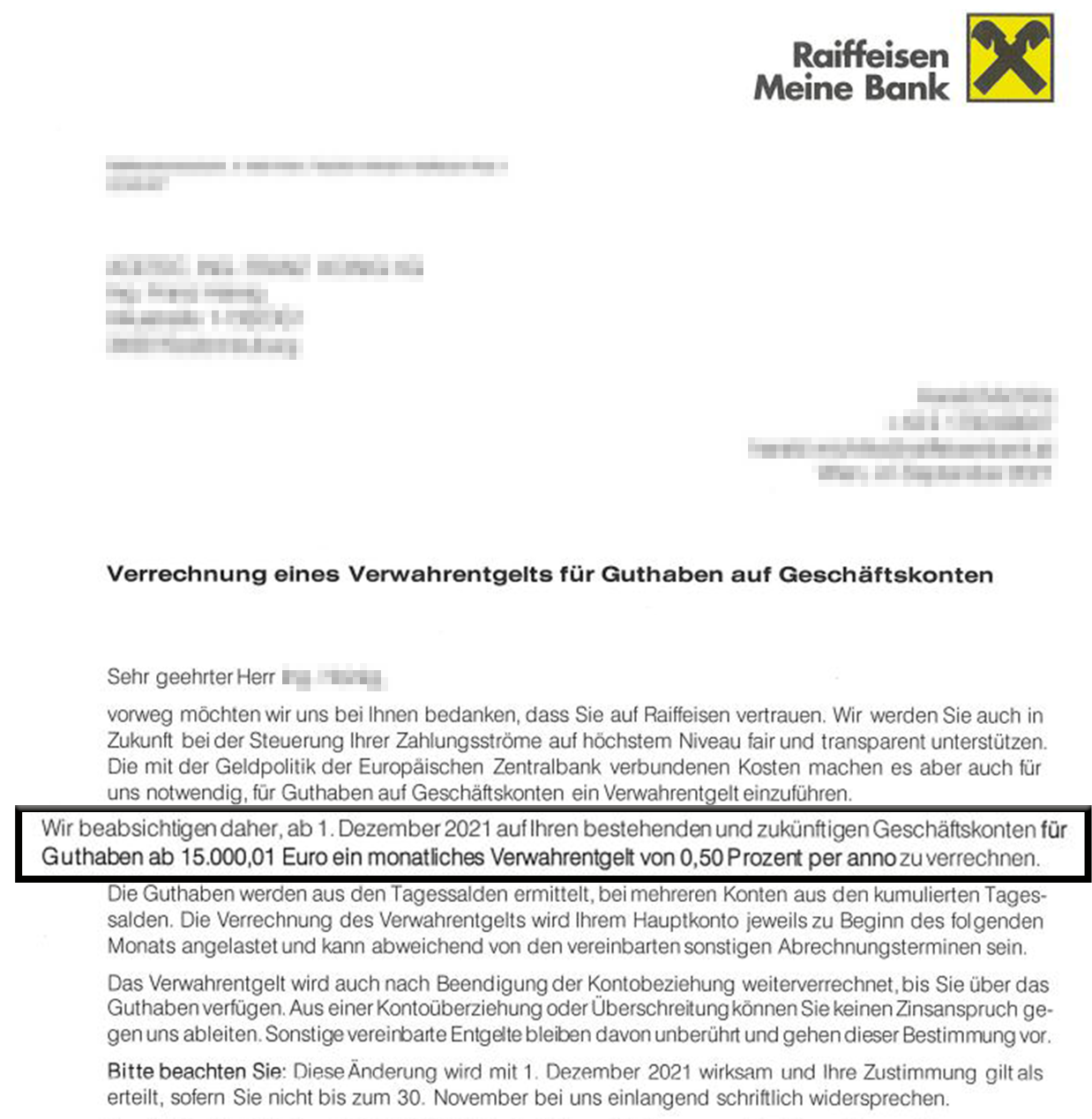 Dieses Schreiben erhielt Peter S. von seiner Hausbank. Er ist sicher nicht der Einzige.