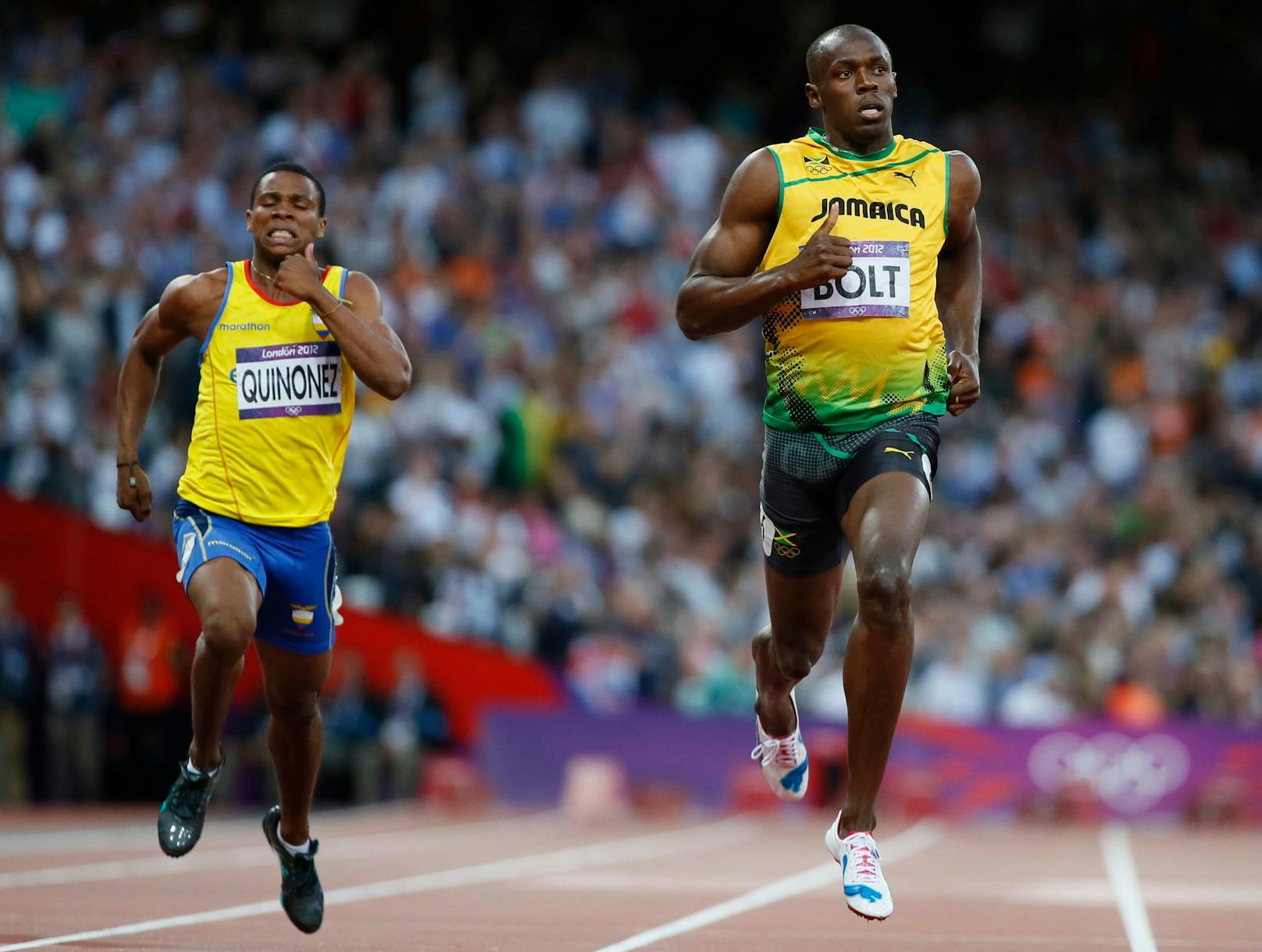 Alex Quinonez (links) bei den Olympischen Spielen 2012 in London neben Superstar Usain Bolt.&nbsp;