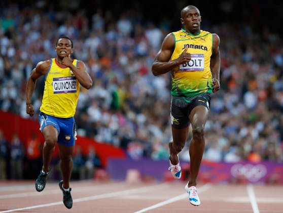 Alex Quinonez (links) bei den Olympischen Spielen 2012 in London neben Superstar Usain Bolt. 